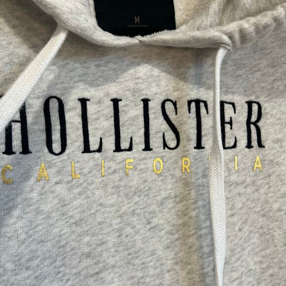 Hollister California Graphic Hoodie Floral Sleeve Embroidery Gray Pullover M - Picture 3 of 8